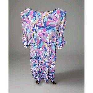 Pappagallo Women's Floral Ruffle Sleeve Shift Dress L Cactus Rose Coastal Preppy